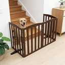 ZJSF Foldable Freestanding Indoor Dog Gate for House Wood Long Pet Gates Dog Fence for Stairs Puppy Gates for Hallways, Puppy Gate,Support Feet Included, Brown, 24 "Height-4 Panels
