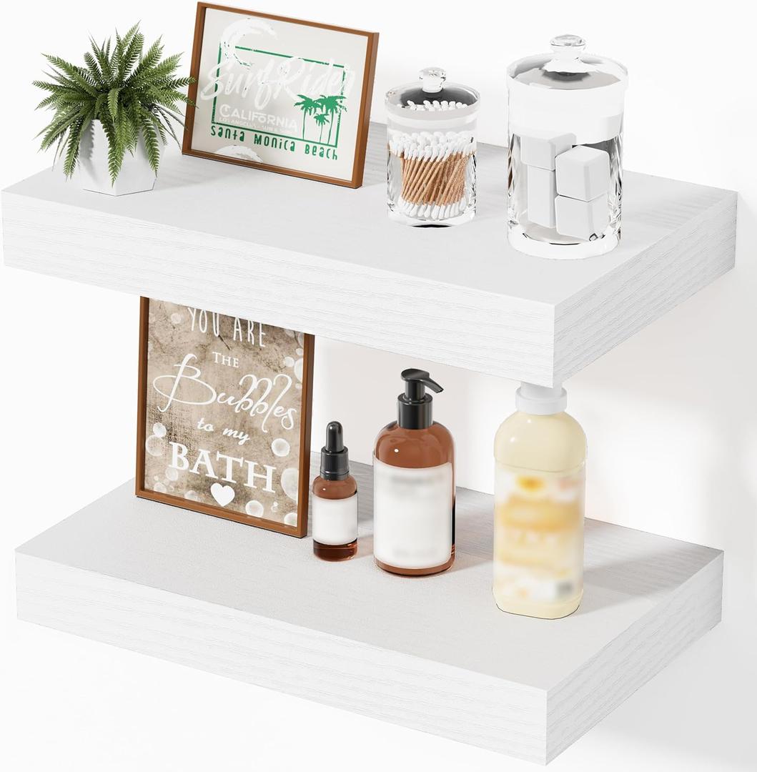 Floating Shelves for Wall White Shelves Bathroom, Bedroom and Living Room, Wall Shelves & Book Shelf, Hanging Shelf, Modern Wooden Wall-Mounted Small Floating Shelf, 12x7x1.5 in, Set of 2