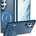 Reukdnv Magnetic for Galaxy S24 Ultra Case with Durable Metal Stand, Military Grade Drop Protection, Fit for MagSafe, Slim Phone Case for Galaxy S24 Ultra (6.8"), Translucent Matte Hard Case Cover (Blue)