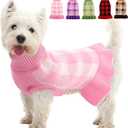 Dog Sweater Dress Plaid Knitwear for Small Medium Dogs Warm Puppy Pet Turtleneck Stretch Pullover Cute Fall Winter Vest Clothes with Leash Hole for Christmas (Pink)