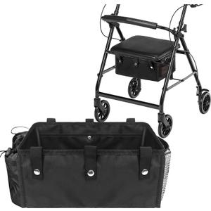 Upgraded Under Seat Rollator Bags with Cup Holders, Four Wheel Drive Walker Basket, Reusable Walker Bags for Rolling Walker, Rollator Basket Accessory for Seniors Storage Ipad & Essential (Upgraded Version (with side pocket) 1 Pcs)