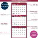 4 x 2026 Wall Calendar - 3 Month Calendar 2026 Vertical, Jan 2026 - Dec 2026, 3 Month Wall Calendar 2026, 11 x 26 In Open, 2026 Calendar with Large Print, Holidays, Thick Paper, Priorities Notes, Red