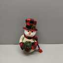 Christmas Lighted Snowman, 12" With Wreath Table Decorations, Red Black Plaid Xmas Decor for Home Kitchen Holiday Party