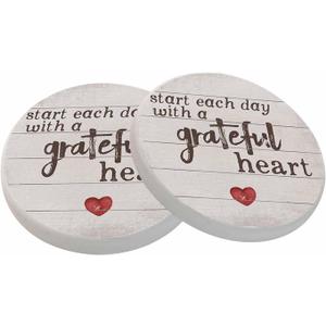 oFloral Inspirational Quotes Coasters for Drinks Start Each Day with Grateful Heart Cups Place Mats for Home Decor Set of 2, 4 Inch