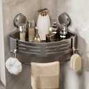 VOLPONE Shower Caddy Corner Suction Cup Shower Shelf Corner No Drilling Bathroom Shower Organizer Storage Rack Adhesive (1-Pack, gray)