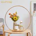 NUPTIO Wedding Cake Stand Pedestal: 14.2 Inch Cupcake Display Wooden Floral Arch Stands with Gold Metal Hoop Table Centerpieces Decoration for Birthday Tea Party Banquet Christmas Anniversary