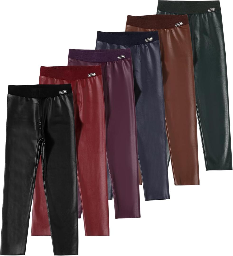 6 Pack Girls Leggings Faux Leather Legging for Girls High Waisted Stretch Pants Kids PU Leather Pants Tight (4-5T, Multicolor)