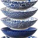 Selamica Porcelain 40oz Large Bowls 9 inch Big Pasta Salad Bowls, Microwave and Oven Safe, Vintage Blue, Set of 6