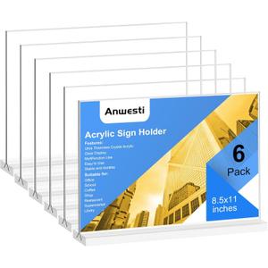 Acrylic Sign Holder 11x8.5 Horizontal Double-Sided Plastic Display Sign Holder for Table Menu, Flyer, Office Acrylic Sign Holer 6 Pack