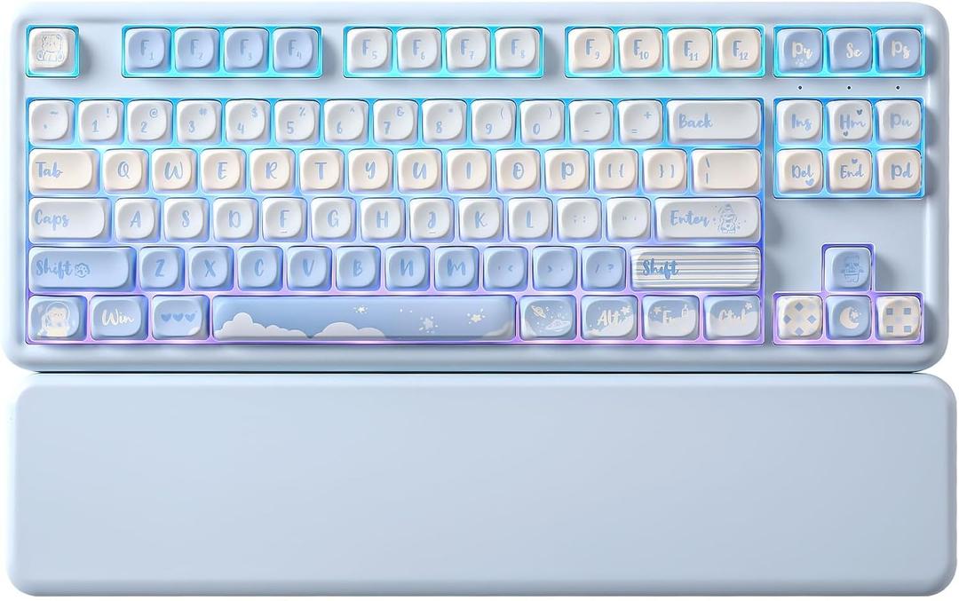 YUNZII B87 Wireless Mechanical Keyboard,QMK/VIA Programmable,TKL Layout 87 Keys,BT/2.4G/USB-C,Hot Swap Gasket Mount RGB Backlit Gaming with Wrist Rest for Win/Mac(Blue, Milk V2)