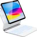 HOU Keyboard Case for iPad A16 11/10, Magnetic Magic-Stand, Floating Design, Durable Spindles, Multi-Touch Trackpad, 7 Colors Backlit, Stain Resistant PU, Bluetooth (White)