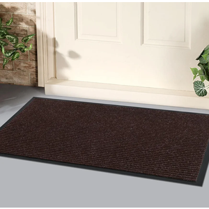 Neiza Front Door Mat Indoor Outdoor Entrance 36"x24", 2 Pack Ribbed Non Slip Mats, Absorbent Dirt Moisture Trapper Waterproof Rubber Backing Doormats, Low Profile Washable Front Doormat, Brown