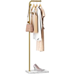 HOMEFORT Metal Coat Rack, Modern Coat Tree with 3 Hooks, L Shaped Coat Hanger Stand, Freestanding Coat Rack for Entryway and Corner, Gold