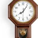 Pendulum Wall Clock Battery Operated, Imitation Wood Plastic Regulator Clock with Pendulum,Vintage Decorative Wall Clocks for Living Room,Farmhouse,Office,Bedroom,Kitchen,Wall Decor