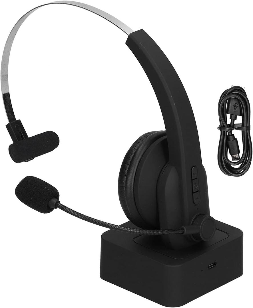 Wireless Headset, Noise Cancelling 5.0 Customer Service Headset Single Ear Business Headphones HandsFree Telephone Headset with Microphone