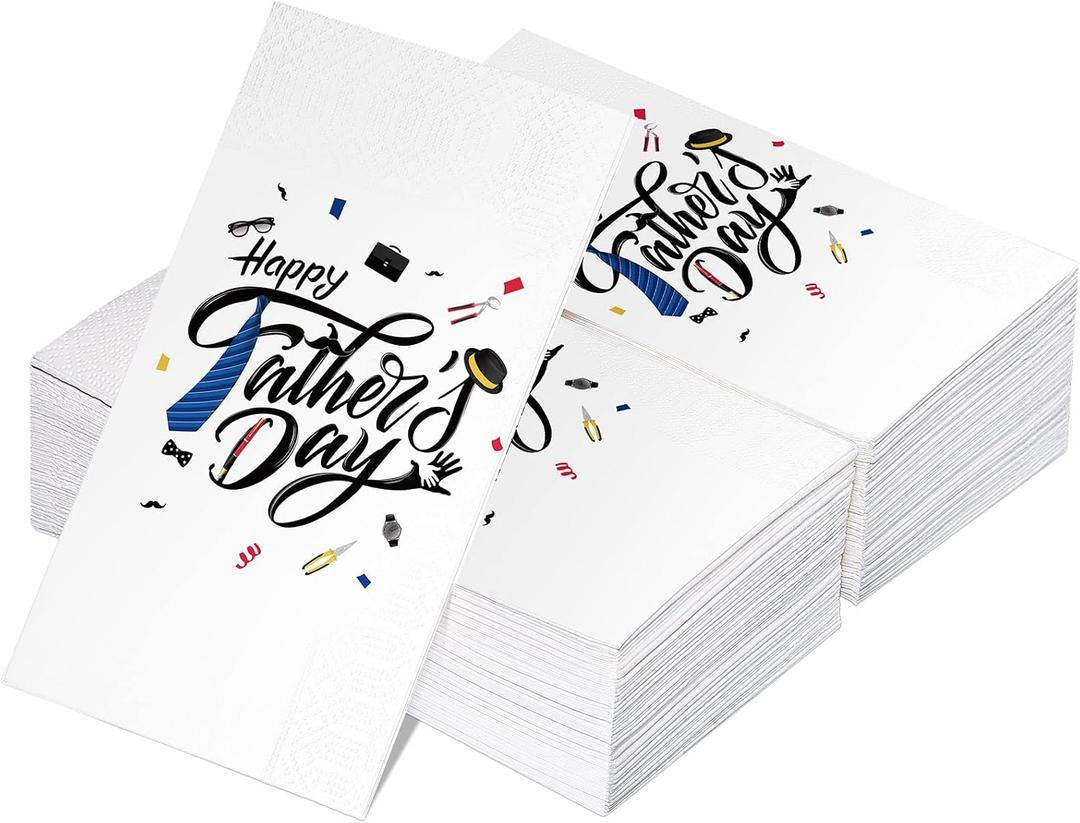 Teling 100 Pieces Happy Fathers Day Napkins 3 Ply Disposable Paper Blue Tie Cocktail Napkins Father's Day Gifts Dad Paper Towels Decoration for Father's Party Supplies(Cool Style)