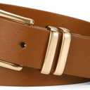 VATAN Women Leather Belt for Jeans Dresses Pants Fashion Ladies Casual Waist Belt with Gold Buckle (M Fit Waist Size 27"-32", Brown)