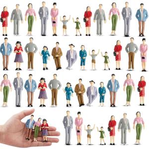 Lewtemi 28 Pcs 1: 25 Scale Miniature People Figurines Mini Architectural Plastic Small Dollhouse Figures Tiny Painted Model Train People for Projects Diorama Villiage