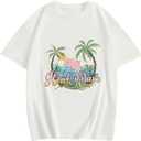 Girl's Drop Shoulder Letter Star Print Tee Tops Loose Short Sleeve Crew Neck T Shirts, 10Y