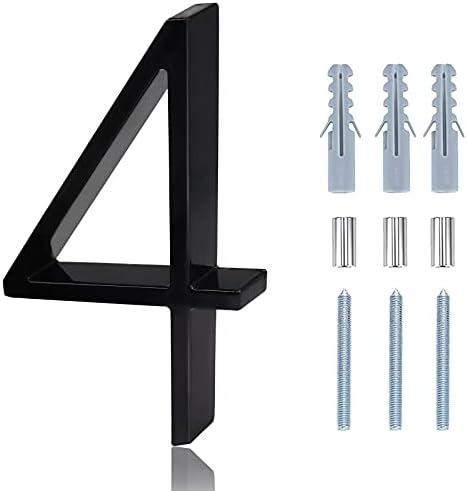 Modern House Numbers - 5 Inch Floating House Numbers With Nail Kit And Instructions Easy To Install, High Gloss Black Number 4