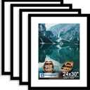 Hongkee 24x30 Frame Set of 4, 24 x 30 Black Wood Style(Mat 18x24), 24X30 in