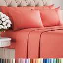 Cal King 6 Piece Sheet Set - Comfy, Breathable & Cooling - Hotel Luxury Bedding for Women, Men, Kids, Teens & Children - 1 Flat & 1 Fitted Sheet & 4 Pillowcases w/ Deep Pockets - Wrinkle Free - Coral