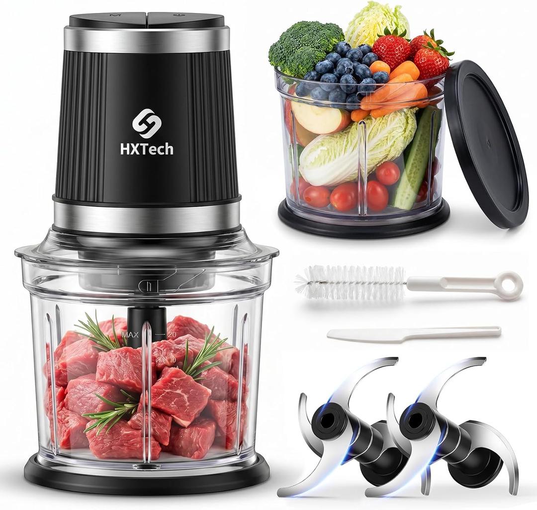 4 Cup Food Processor Set: 2-Speed Electric Food Chopper with 2 Bowls