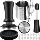 22 PCS Coffee Tamper Set, Espresso Accessories Barista Kit, with 51mm Espresso Tamper, WDT Tool, Frothing Pitcher(350 ml), Latte Art Pen, Coffee Stirrer, Tamper Mat, 16 Coffee Stencils (Black2)