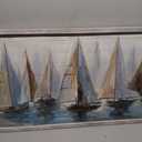 Beach Ocean Framed Wall Art: Sailboat Pictures Coastal Wooden Painting Seaside Prints Seascapes Artwork for Bedroom(40x20)