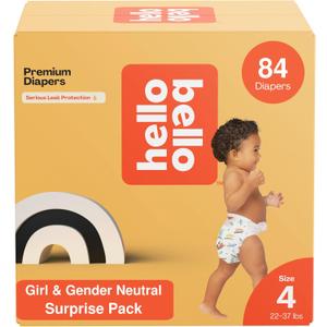 Hello Bello Premium Diapers, Size 4 (22-37 lbs) Surprise Pack for Girls - 84 Count, Hypoallergenic with Soft, Cloth-Like Feel - Assorted Girl & Gender Neutral Patterns