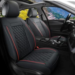 Car Seat Covers Front Pair,Universal Fit for Most Cars,SUV,Sedans and Pick-up Trucks,Automotive Faux Leather Vehicle Cushion Covers(Front Pair,Black/Red) (Blackred)