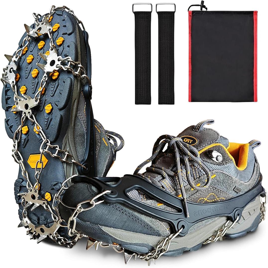 ice Cleats for Boots - 24 Stainless Steel Spikes for Secure Traction and Safety on Snow and Ice - Ideal for Hiking, Fishing, Walking, Climbing, and Mountaineering (Large)