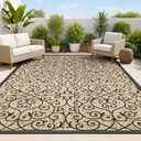 JONATHAN Y Vintage Filigree Indoor Outdoor Area Rug 8X10 Black/Khaki, Madrid Textured Weave for Backyard, Patio, Porch, Easy-Cleaning, High Traffic, Pet-Friendly, Non-Shedding (SMB107A-8)