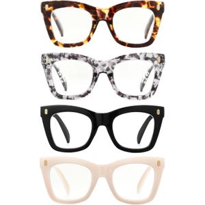 JM 4 Pack Oversized Reading Glasses for Women, Cat Eye Trendy Oprah Style Blue Light Blocking Computer Readers for Women +2.0