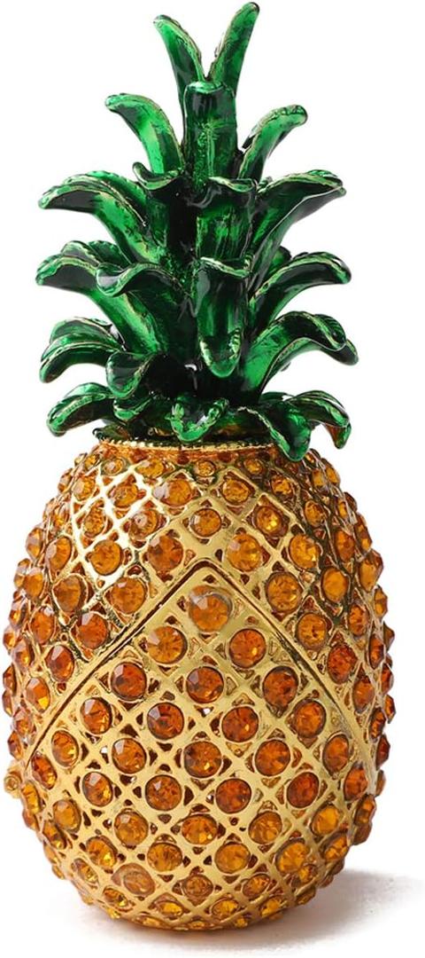 Pineapple Jewelry Trinket Boxes Hinged Hand-painted with Crystal Fruit Collectible Ornaments Gift Room Decor for Women Girls