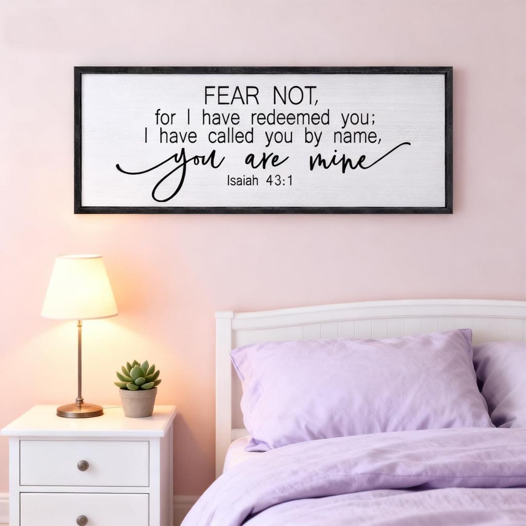Fear Not for I Have Redeemed You Sign Framed Wall Art, 40''15'' Rustic Religious Christian Isaiah 43:1 Bible Verse Sign, Horizontal Holy Inspirational Catholic Scripture Decor