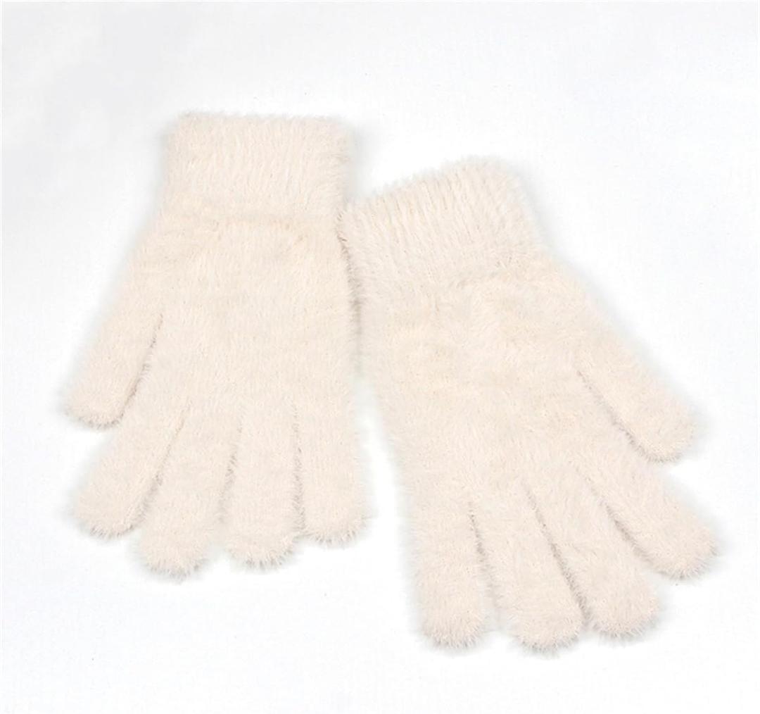 Women Winter Faux Fur Glove Mittens Warm Soft Gloves Women Winter Ski Glove Furry Knit Warm Gloves Fluffy Ladies Gloves Womens Windproof Gloves for Cold Weather (Beige)