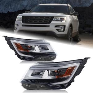 Pair W/O LED Module Chrome Bezel LED Headlights Assembly Compatible with 2016-2019 Ford Explorer Sport/Limited/XLT/Platinum 7-PIN FB5-Z130-08N FB5-Z130-08B FO2518130