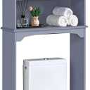 Yaheetech Over The Toilet Storage Cabinet, Free Standing Toilet Rack with Adjustable Shelves and Tempered Glass Doors for Bathroom Washroom, Grey