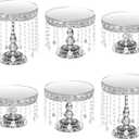 6 Piece Silver Cake Stand Set with Crystal, Mirror Silver Dessert Table Stands Set for Cupcake, Pastry, Round Cake Stands for Wedding Reception, Party(Mirror Silvery)