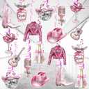 Feifeiya 54 Pcs Disco Cowgirl Party Decorations, Rodeo Bachelorette Party Decorations Hot Pink Glitter Coquette Hanging Swirls Ceiling Decor for Disco Western Cowgirl Birthday Supplies for Women