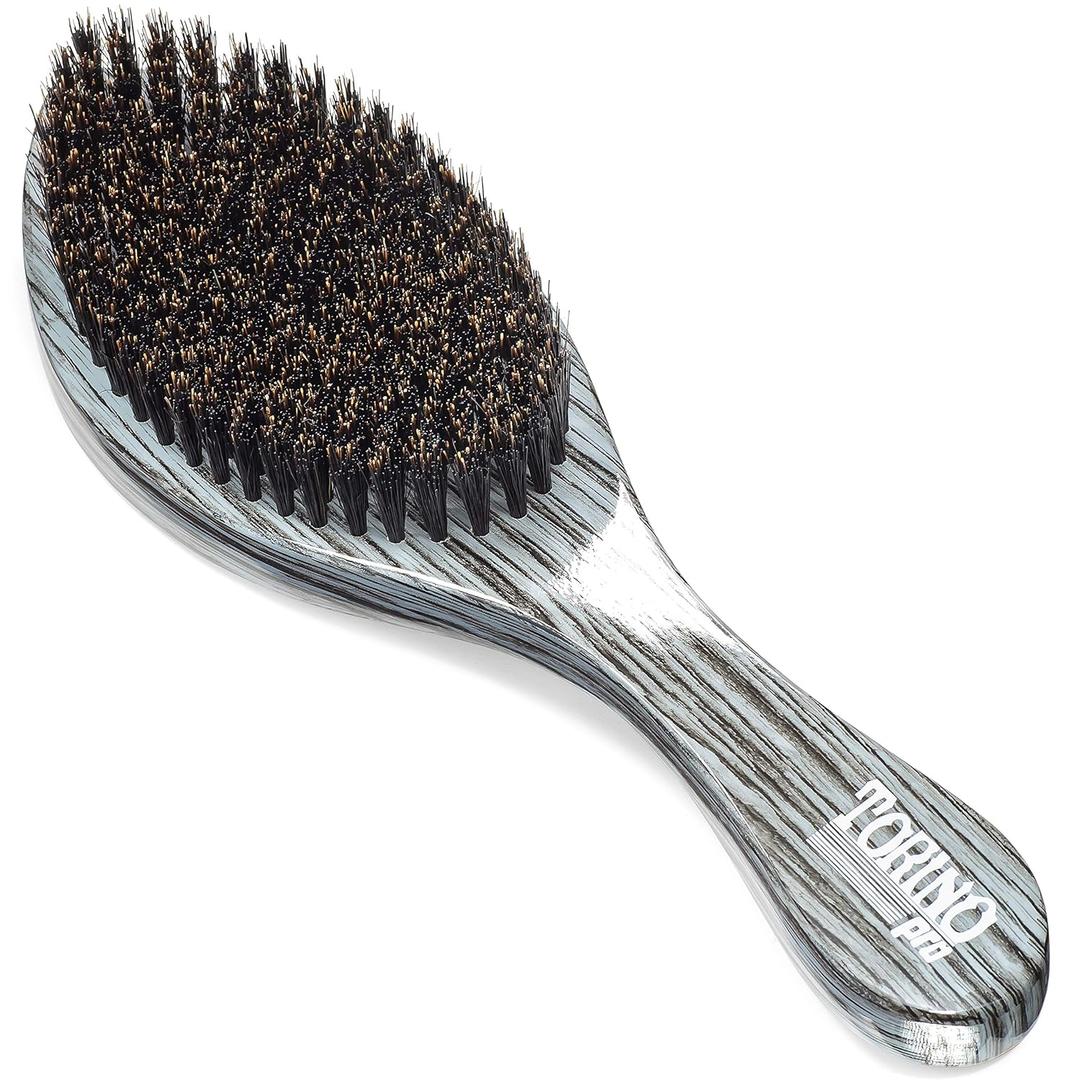 Torino Pro Wave Brushes By Brush King #520 - Medium Curve Wave Brush - Grey - Made with 100% Boar Bristles - True Texture Medium - All Purpose 360 Waves Brush for Men
