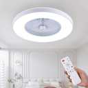 24" Bladeless Ceiling Fans with Lights and Remote/APP Control, Low Profile Ceiling Fan with 3-Dimmable Lights, Enclosed Flush Mount Ceiling Fan for Kid's Bedroom/Living Room (White)