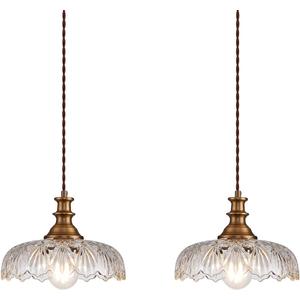 HDDFL Vintage Pendant Lights Fixture Modern Pendant Lighting Fixtures Hanging Lamp for Kitchen Island Bedroom Living Room Hallway 2 Pack (Brass and Clear)