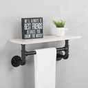 MBQQ Industrial Pipe Shelf Bathroom Shelves Wall Mounted,19.6in Rustic Wood Shelf with Towel Bar,1 Tier Farmhouse Towel Rack,Pipe Shelving Floating Shelves Towel Holder,Black & White
