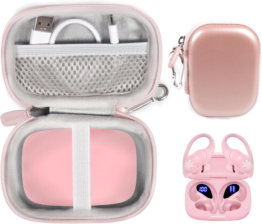 CaseSack Case for PocBuds Headphones 80hrs Playtime Wireless Charging Case Digital Display Sports Ear Buds (Pink)