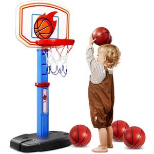JOYIN Toddler Basketball Arcade Game Set, Adjustable Basketball Goal with 4 Balls for Kids Indoor Outdoor Play, Carnival Games, Christmas Birthday Gift for Boys Girls Age 1 and Up - Air Pump Included