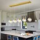 5-Lights Modern Rectangle Chandelier Globe Pendant Light,Gold Linear Globe Chandeliers for Dining Room and Kitchen Island