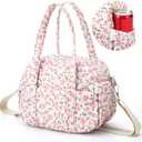 Zhehao Cute Lunch Bag for Women Large Quilted Insulated Lunch Box with Shoulder Strap, Crossbody Portable Leakproof Cooler Tote Bag for Adult Work Teacher Staff Office Travel Picnic(Pink Flower)