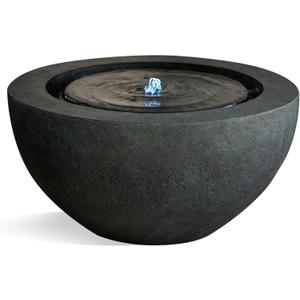 XBrand 19.8" W Round Sphere Water Fountain Indoor Outdoor with LED Light, Polyresin Bubbler Feature for Patio Garden Yard Home Dcor, Dark Green